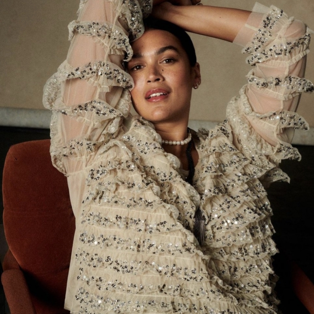 Let Me Be Sequin Tulle Ruffle Blouse - Anthropologie - Picture 8 of 9